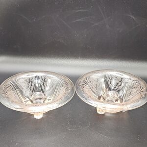 Hazel Atlas Royal Lace Pink Depression Glass Rolled Edge Taper Candleholders (2)